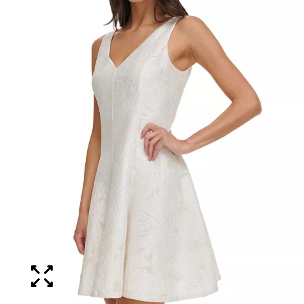 DKNY Dress, Size 12,‎ Jacquard Shadow Silk Palm Leaf Print, Ivory, Lined, NEW!